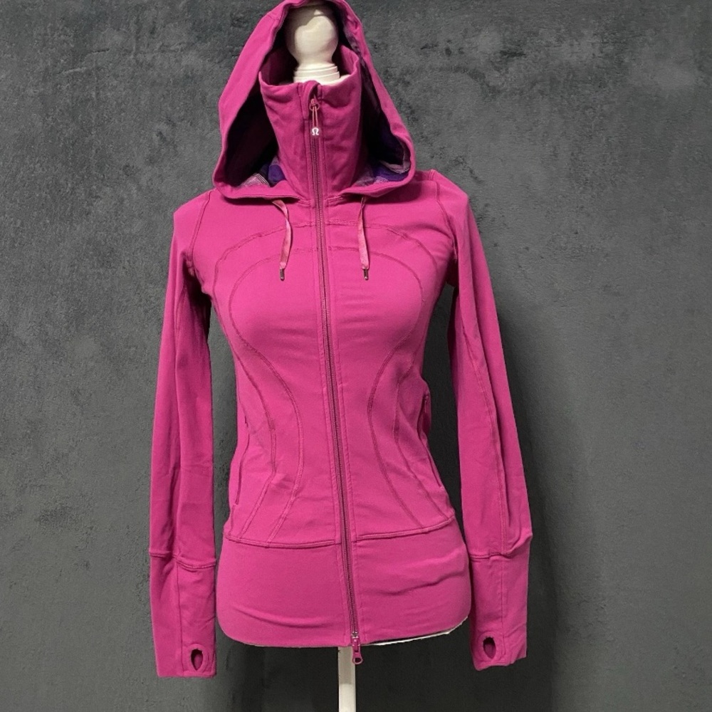 Lululemon Stride Jacket Women 4 Pink Purple Full Zip Hooded Active Thumbholes